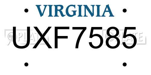 UXF7585 Virginia License Plate