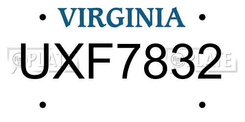 UXF7832 Virginia License Plate