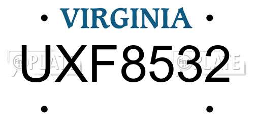 UXF8532 Virginia License Plate