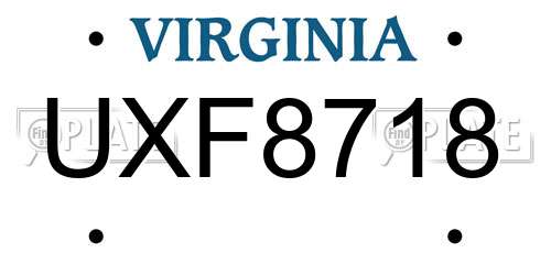 UXF8718 Virginia License Plate