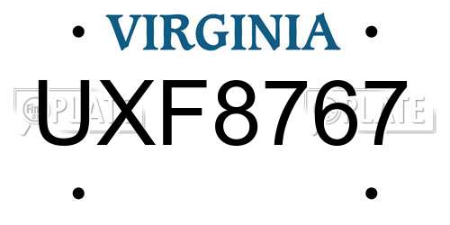 UXF8767 Virginia License Plate
