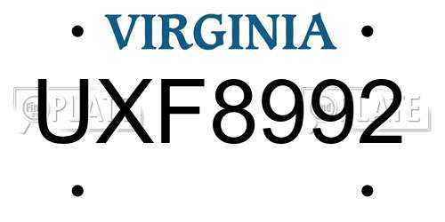UXF8992 Virginia License Plate