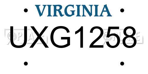 UXG1258 Virginia License Plate