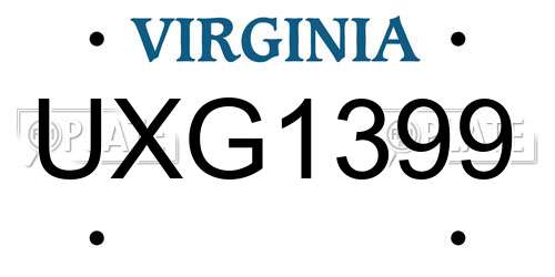 UXG1399 Virginia License Plate