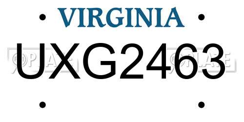 UXG2463 Virginia License Plate