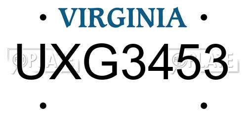 UXG3453 Virginia License Plate