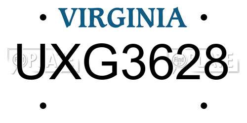 UXG3628 Virginia License Plate
