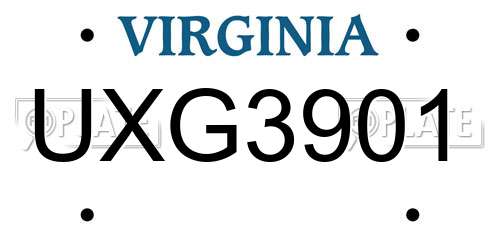 UXG3901 Virginia License Plate
