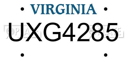 UXG4285 Virginia License Plate