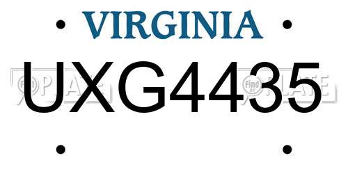 UXG4435 Virginia License Plate
