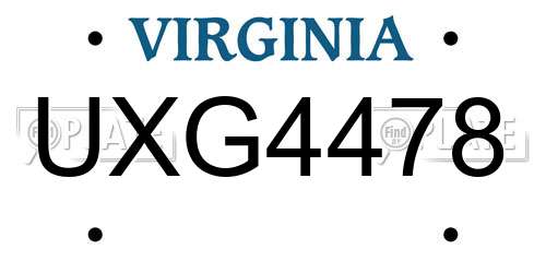 UXG4478 Virginia License Plate