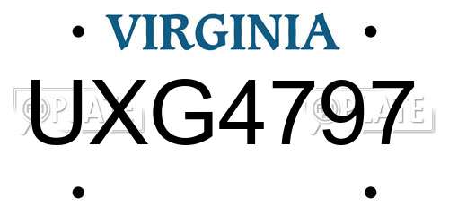 UXG4797 Virginia License Plate