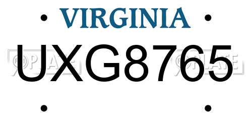 UXG8765 Virginia License Plate