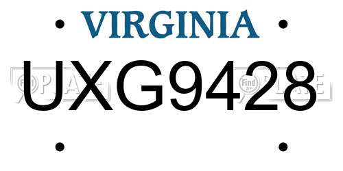 UXG9428 Virginia License Plate