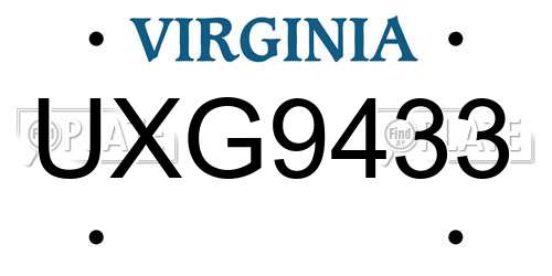 UXG9433 Virginia License Plate