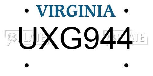 UXG944 Virginia License Plate