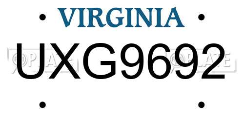 UXG9692 Virginia License Plate