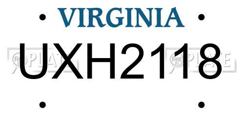 UXH2118 Virginia License Plate