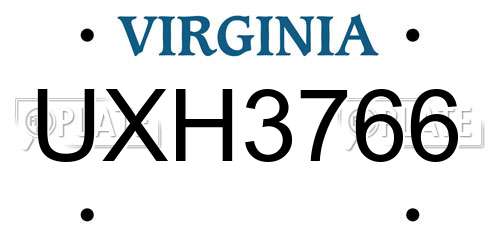 UXH3766 Virginia License Plate