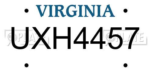 UXH4457 Virginia License Plate
