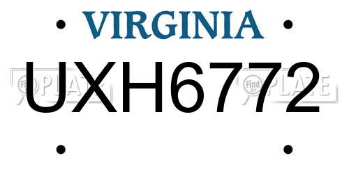 UXH6772 Virginia License Plate