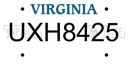 UXH8425 Virginia License Plate