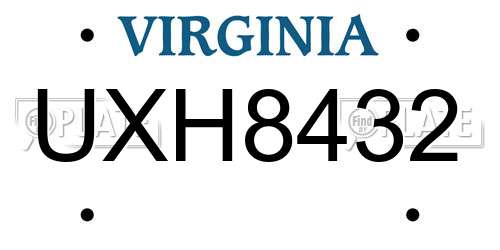 UXH8432 Virginia License Plate