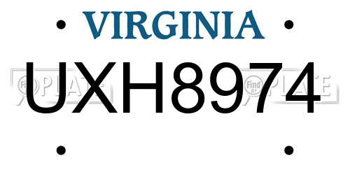 UXH8974 Virginia License Plate