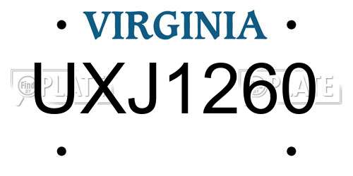 UXJ1260 Virginia License Plate