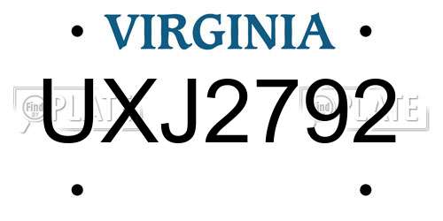 UXJ2792 Virginia License Plate
