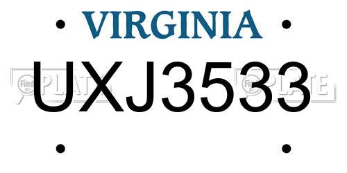 UXJ3533 Virginia License Plate