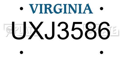 UXJ3586 Virginia License Plate