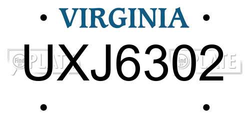 UXJ6302 Virginia License Plate