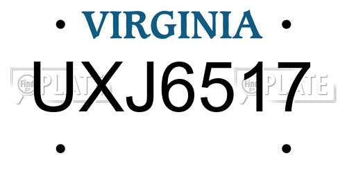 UXJ6517 Virginia License Plate