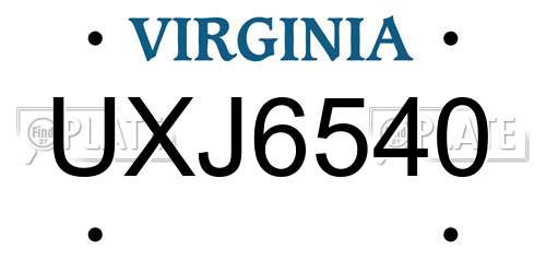 UXJ6540 Virginia License Plate