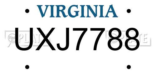 UXJ7788 Virginia License Plate