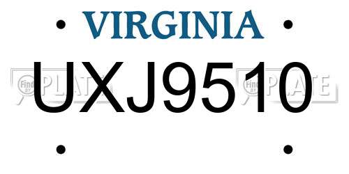 UXJ9510 Virginia License Plate