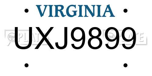 UXJ9899 Virginia License Plate