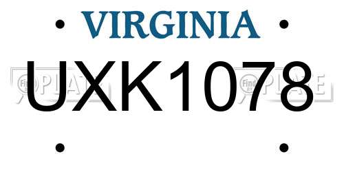 UXK1078 Virginia License Plate