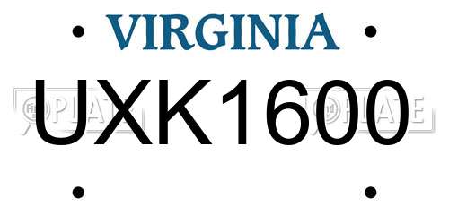 UXK1600 Virginia License Plate