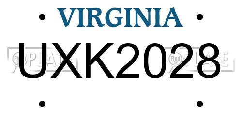 UXK2028 Virginia License Plate