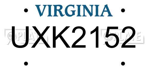 UXK2152 Virginia License Plate