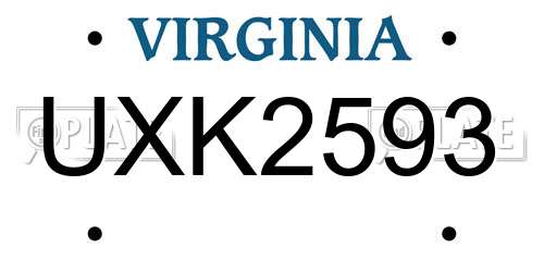 UXK2593 Virginia License Plate