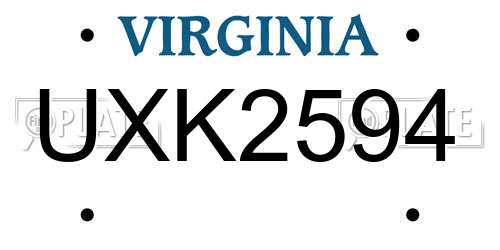 UXK2594 Virginia License Plate