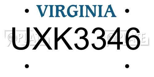 UXK3346 Virginia License Plate