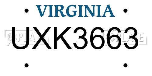 UXK3663 Virginia License Plate
