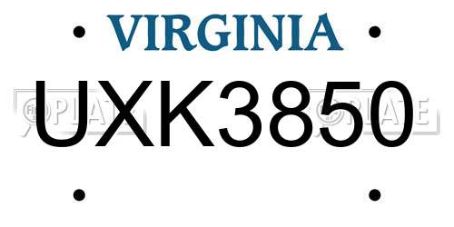 UXK3850 Virginia License Plate