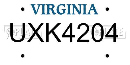 UXK4204 Virginia License Plate