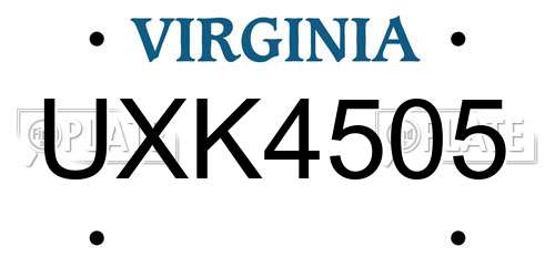 UXK4505 Virginia License Plate