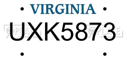 UXK5873 Virginia License Plate